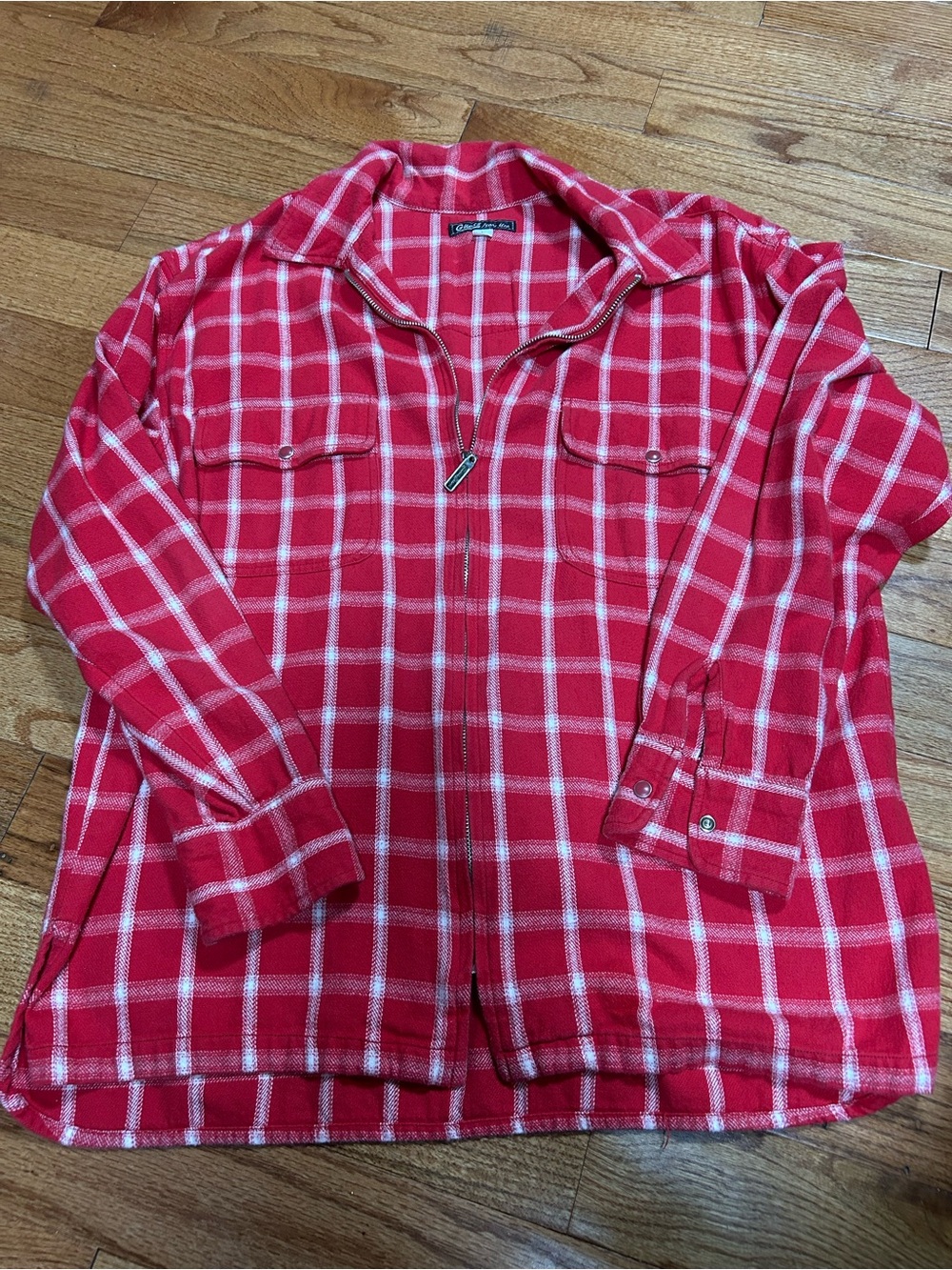 Vintage 90s Guess Red Plaid Zip-Front Casual Shirt